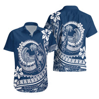 Polynesian Plumeria Hawaiian Shirt Ride The Waves - Navy Blue LT7 - Polynesian Pride