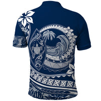 Polynesian Plumeria Polo Shirt Ride The Waves Navy Blue LT7 - Polynesian Pride