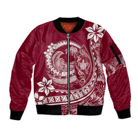 Polynesian Plumeria Sleeve Zip Bomber Jacket Ride The Waves - Burgundy LT7 Unisex Burgundy - Polynesian Pride