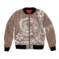 Polynesian Plumeria Bomber Jacket Ride The Waves - Beige LT7 Unisex Beige - Polynesian Pride