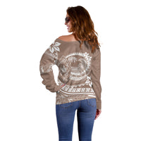 Polynesian Plumeria Off Shoulder Sweater Ride The Waves - Beige LT7 - Polynesian Pride