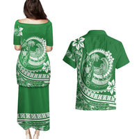 Polynesian Plumeria Couples Matching Puletasi Dress and Hawaiian Shirt Ride The Waves - Green LT7 - Polynesian Pride