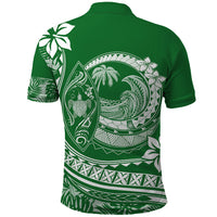 Polynesian Plumeria Polo Shirt Ride The Waves Green LT7 - Polynesian Pride