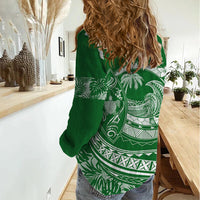 Polynesian Plumeria Women Casual Shirt Ride The Waves - Green LT7 - Polynesian Pride