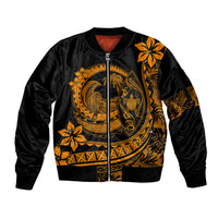 Polynesian Plumeria Sleeve Zip Bomber Jacket Ride The Waves - Orange LT7 Unisex Orange - Polynesian Pride