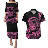 Polynesian Plumeria Couples Matching Puletasi Dress and Hawaiian Shirt Ride The Waves - Pink LT7 Pink - Polynesian Pride