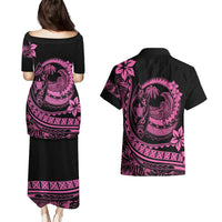 Polynesian Plumeria Couples Matching Puletasi Dress and Hawaiian Shirt Ride The Waves - Pink LT7 - Polynesian Pride