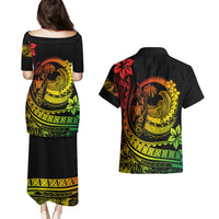 Polynesian Plumeria Couples Matching Puletasi Dress and Hawaiian Shirt Ride The Waves - Reggae LT7 - Polynesian Pride