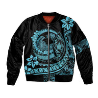 Polynesian Plumeria Bomber Jacket Ride The Waves - Turquoise LT7 Unisex Turquoise - Polynesian Pride