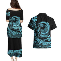Polynesian Plumeria Couples Matching Puletasi Dress and Hawaiian Shirt Ride The Waves - Turquoise LT7 - Polynesian Pride