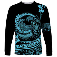 Polynesian Plumeria Long Sleeve Shirt Ride The Waves - Turquoise LT7 Unisex Turquoise - Polynesian Pride