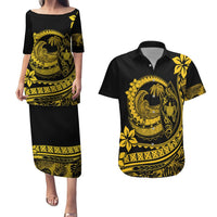 Polynesian Plumeria Couples Matching Puletasi Dress and Hawaiian Shirt Ride The Waves - Yellow LT7 Yellow - Polynesian Pride
