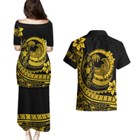 Polynesian Plumeria Couples Matching Puletasi Dress and Hawaiian Shirt Ride The Waves - Yellow LT7 - Polynesian Pride