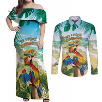 Aloha Hawaii It's 5 o'clock Somewhere Couples Matching Off Shoulder Maxi Dress and Long Sleeve Button Shirt - Polynesian Pride