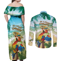 Aloha Hawaii It's 5 o'clock Somewhere Couples Matching Off Shoulder Maxi Dress and Long Sleeve Button Shirt - Polynesian Pride