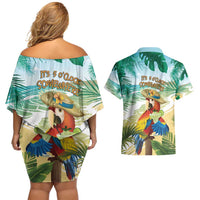 Aloha Hawaii It's 5 o'clock Somewhere Couples Matching Off Shoulder Short Dress and Hawaiian Shirt - Polynesian Pride