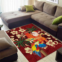 Crimson Red Tropical Christmas Hawaii Tapa Area Rug Aloha Santa Drink Party - Polynesian Pride
