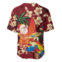 Crimson Red Tropical Christmas Hawaii Tapa Baseball Jersey Aloha Santa Drink Party - Polynesian Pride