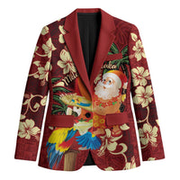 Crimson Red Tropical Christmas Hawaii Tapa Blazer Aloha Santa Drink Party - Polynesian Pride