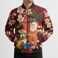 Crimson Red Tropical Christmas Hawaii Tapa Bomber Puffer Jacket Aloha Santa Drink Party - Polynesian Pride