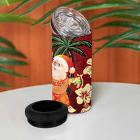 Crimson Red Tropical Christmas Hawaii Tapa 4 in 1 Can Cooler Tumbler Aloha Santa Drink Party - Polynesian Pride