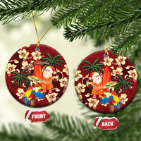 Crimson Red Tropical Christmas Hawaii Tapa Ceramic Ornament Aloha Santa Drink Party - Polynesian Pride