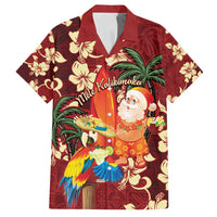 Crimson Red Tropical Christmas Hawaii Tapa Family Matching Long Sleeve Bodycon Dress and Hawaiian Shirt Aloha Santa Drink Party - Polynesian Pride