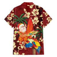 Crimson Red Tropical Christmas Hawaii Tapa Family Matching Off Shoulder Maxi Dress and Hawaiian Shirt Aloha Santa Drink Party - Polynesian Pride