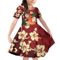 Crimson Red Tropical Christmas Hawaii Tapa Family Matching Off Shoulder Short Dress and Hawaiian Shirt Aloha Santa Drink Party - Polynesian Pride