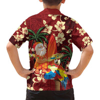 Crimson Red Tropical Christmas Hawaii Tapa Family Matching Puletasi and Hawaiian Shirt Aloha Santa Drink Party - Polynesian Pride