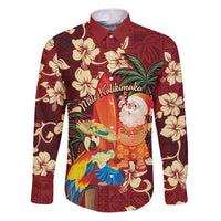 Crimson Red Tropical Christmas Hawaii Tapa Family Matching Puletasi and Hawaiian Shirt Aloha Santa Drink Party - Polynesian Pride