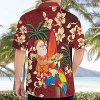 Crimson Red Tropical Christmas Hawaii Tapa Hawaiian Shirt Aloha Santa Drink Party - Polynesian Pride