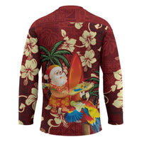 Crimson Red Tropical Christmas Hawaii Tapa Hockey Jersey Aloha Santa Drink Party - Polynesian Pride