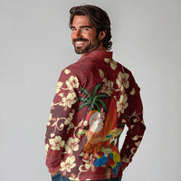 Crimson Red Tropical Christmas Hawaii Tapa Long Sleeve Polo Shirt Aloha Santa Drink Party - Polynesian Pride