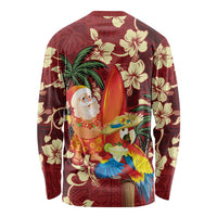Crimson Red Tropical Christmas Hawaii Tapa Long Sleeve Shirt Aloha Santa Drink Party - Polynesian Pride