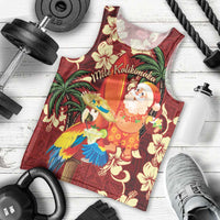 Crimson Red Tropical Christmas Hawaii Tapa Men Tank Top Aloha Santa Drink Party - Polynesian Pride