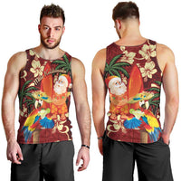 Crimson Red Tropical Christmas Hawaii Tapa Men Tank Top Aloha Santa Drink Party - Polynesian Pride