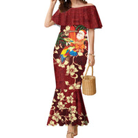 Crimson Red Tropical Christmas Hawaii Tapa Mermaid Dress Aloha Santa Drink Party - Polynesian Pride
