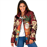 Crimson Red Tropical Christmas Hawaii Tapa Padded Jacket Aloha Santa Drink Party - Polynesian Pride
