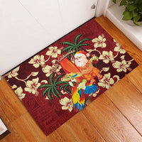 Crimson Red Tropical Christmas Hawaii Tapa Rubber Doormat Aloha Santa Drink Party - Polynesian Pride