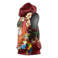 Crimson Red Tropical Christmas Hawaii Tapa Sleeveless Hoodie Aloha Santa Drink Party - Polynesian Pride