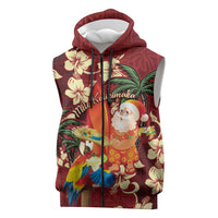 Crimson Red Tropical Christmas Hawaii Tapa Sleeveless Zip Hoodie Aloha Santa Drink Party LT7 Red - Polynesian Pride