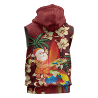 Crimson Red Tropical Christmas Hawaii Tapa Sleeveless Zip Hoodie Aloha Santa Drink Party LT7 - Polynesian Pride