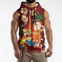 Crimson Red Tropical Christmas Hawaii Tapa Sleeveless Zip Hoodie Aloha Santa Drink Party LT7 - Polynesian Pride