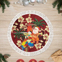 Crimson Red Tropical Christmas Hawaii Tapa Tree Skirt Aloha Santa Drink Party - Polynesian Pride