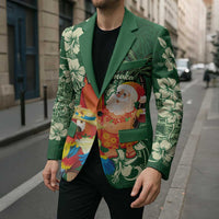 Moss Green Tropical Christmas Hawaii Tapa Blazer Aloha Santa Drink Party - Polynesian Pride