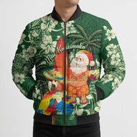 Moss Green Tropical Christmas Hawaii Tapa Bomber Puffer Jacket Aloha Santa Drink Party - Polynesian Pride