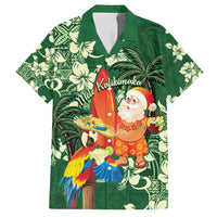 Moss Green Tropical Christmas Hawaii Tapa Family Matching Long Sleeve Bodycon Dress and Hawaiian Shirt Aloha Santa Drink Party - Polynesian Pride