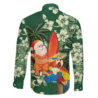 Moss Green Tropical Christmas Hawaii Tapa Family Matching Long Sleeve Bodycon Dress and Hawaiian Shirt Aloha Santa Drink Party - Polynesian Pride
