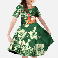 Moss Green Tropical Christmas Hawaii Tapa Family Matching Puletasi and Hawaiian Shirt Aloha Santa Drink Party - Polynesian Pride